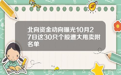 北向资金动向曝光10月27日这30只个股遭大甩卖附名单