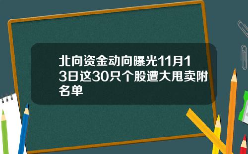 北向资金动向曝光11月13日这30只个股遭大甩卖附名单