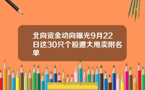 北向资金动向曝光9月22日这30只个股遭大甩卖附名单