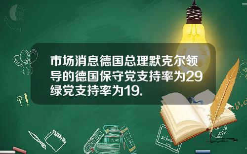 市场消息德国总理默克尔领导的德国保守党支持率为29绿党支持率为19.