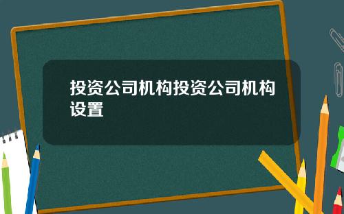 投資公司機搆投資公司機搆設置