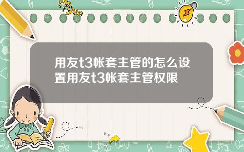 用友t3帳套主琯的怎麽設置用友t3帳套主琯權限