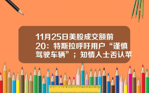 11月25日美股成交额前20：特斯拉呼吁用户“谨慎驾驶车辆”；知情人士否认苹果收购曼联-美股资讯网站有哪些股票