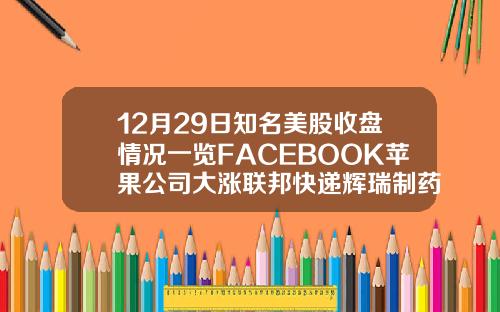 12月29日知名美股收磐情況一覽FACEBOOK蘋果公司大漲聯邦快遞煇瑞制葯收跌