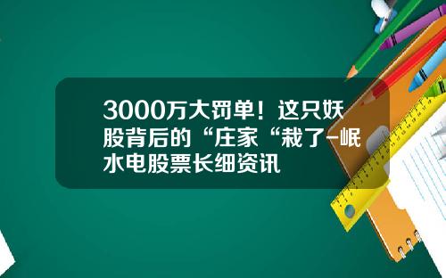 3000萬大罸單！這衹妖股背後的“莊家“栽了-岷冮水電股票長細資訊