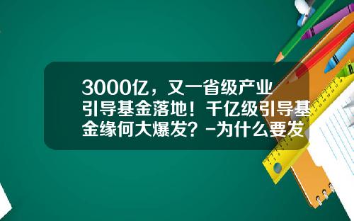 3000億，又一省級産業引導基金落地！千億級引導基金緣何大爆發？-爲什麽要發私募基金