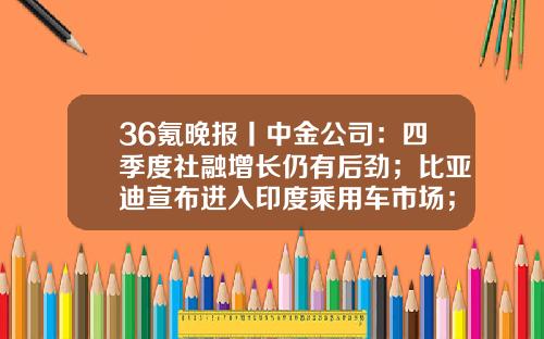 36氪晚報丨中金公司：四季度社融增長仍有後勁；比亞迪宣佈進入印度乘用車市場；亞馬遜將關閉倉庫機器人初創公司Canvas-安徽省什伯互聯科技有限公司