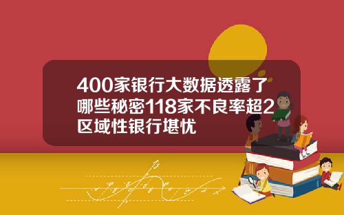 400家银行大数据透露了哪些秘密118家不良率超2区域性银行堪忧