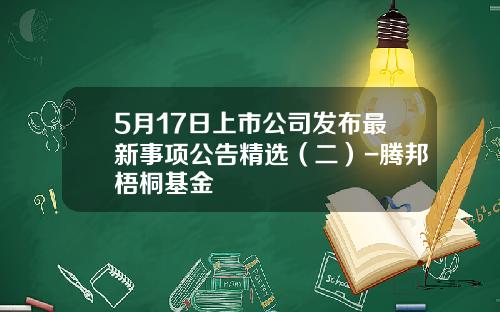 5月17日上市公司發佈最新事項公告精選（二）-騰邦梧桐基金