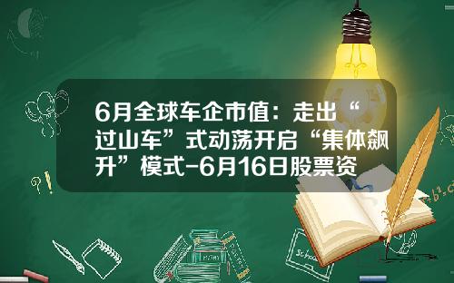 6月全球车企市值：走出“过山车”式动荡开启“集体飙升”模式-6月16日股票资讯报道【新闻】