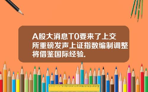 A股大消息T0要来了上交所重磅发声上证指数编制调整将借鉴国际经验.