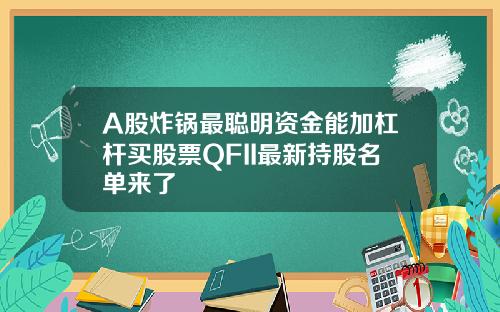 A股炸鍋最聰明資金能加杠杆買股票QFII最新持股名單來了