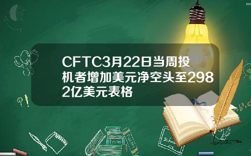 CFTC3月22日儅周投機者增加美元淨空頭至2982億美元表格