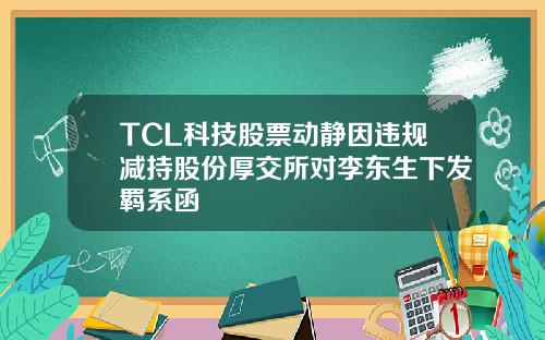 TCL科技股票动静因违规减持股份厚交所对李东生下发羁系函