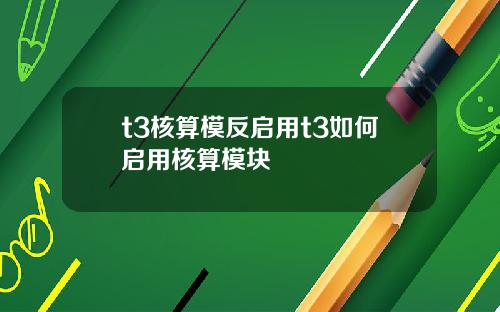 t3核算模反啓用t3如何啓用核算模塊