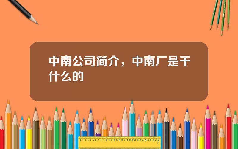 中南公司简介，中南厂是干什么的