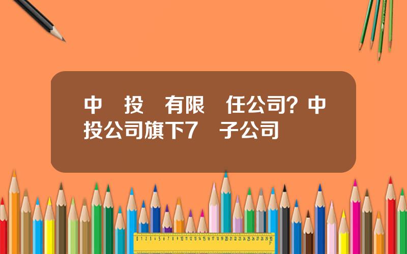 中國投資有限責任公司？中投公司旗下7個子公司