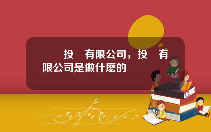 廈門投資有限公司，投資有限公司是做什麽的