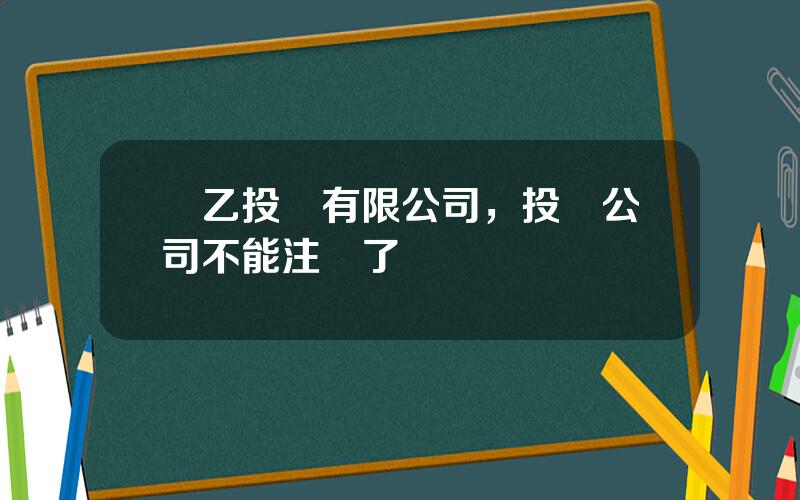 聖乙投資有限公司，投資公司不能注冊了