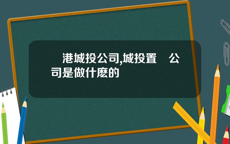 臨港城投公司,城投置業公司是做什麽的