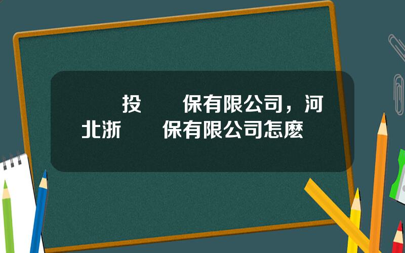 豐創投資擔保有限公司，河北浙豐擔保有限公司怎麽樣